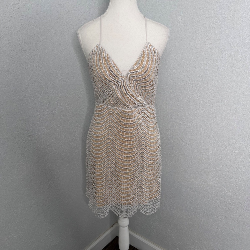 Lulus Lele Silver Sequin White Nude Womens Size Small